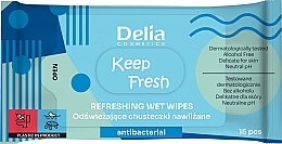 Odświeżające chusteczki nawilżane Antybakteryjne, 15 szt. - Delia Keep Fresh Refreshing Wet Wipes Antibacterial — Zdjęcie N1