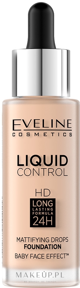 Matujący podkład do twarzy - Eveline Cosmetics Liquid Control HD Long Lasting Formula 24 H — Zdjęcie 001 - Porcelain
