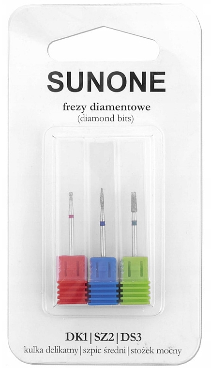 Zestaw diamentowych frezów do manicure, DK1/DSZ2/DS3, 3 szt - Sunone Diamond Nail Drill Set — Zdjęcie N1