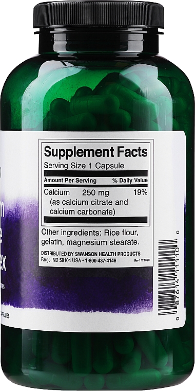 Suplement diety Calcium Citrate Complex, 250 mg - Swanson Calcium Citrate Complex — Zdjęcie N2