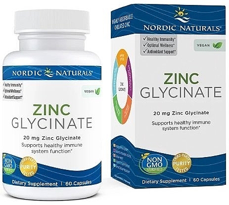 Suplement diety Glicynian cynku - Nordic Naturals Zinc Glycinate, 20 mg — Zdjęcie N1