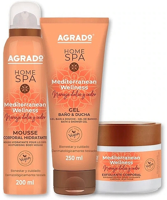 PRZECENA! Zestaw - Agrado Home Spa Mediterranean Set (foam/200ml + sh/gel/250ml + scrub/200ml) * — Zdjęcie N2