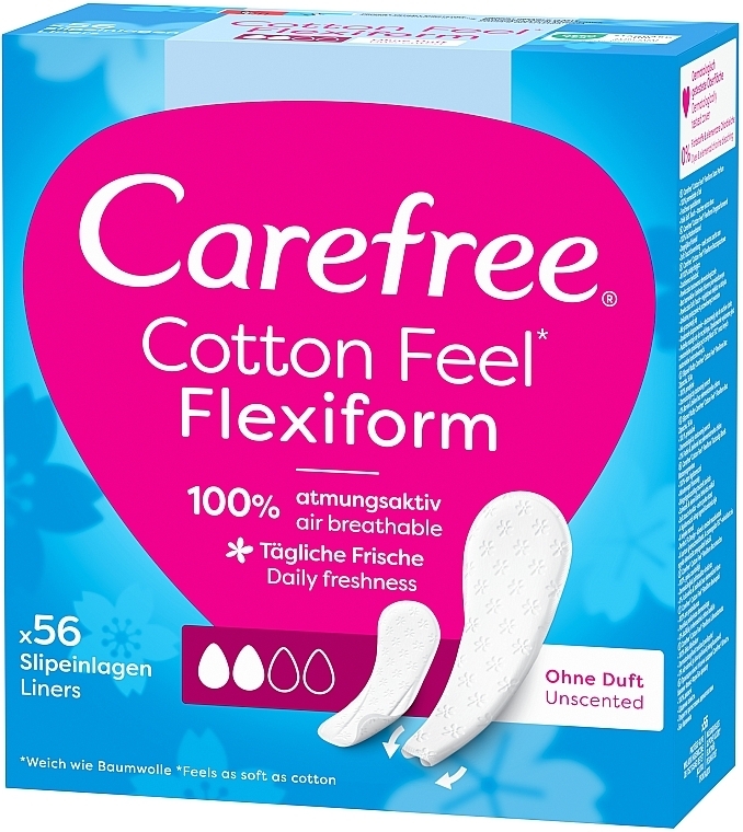 Wkładki higieniczne, 56 szt. - Carefree Cotton FlexiForm Unscented — Zdjęcie N11