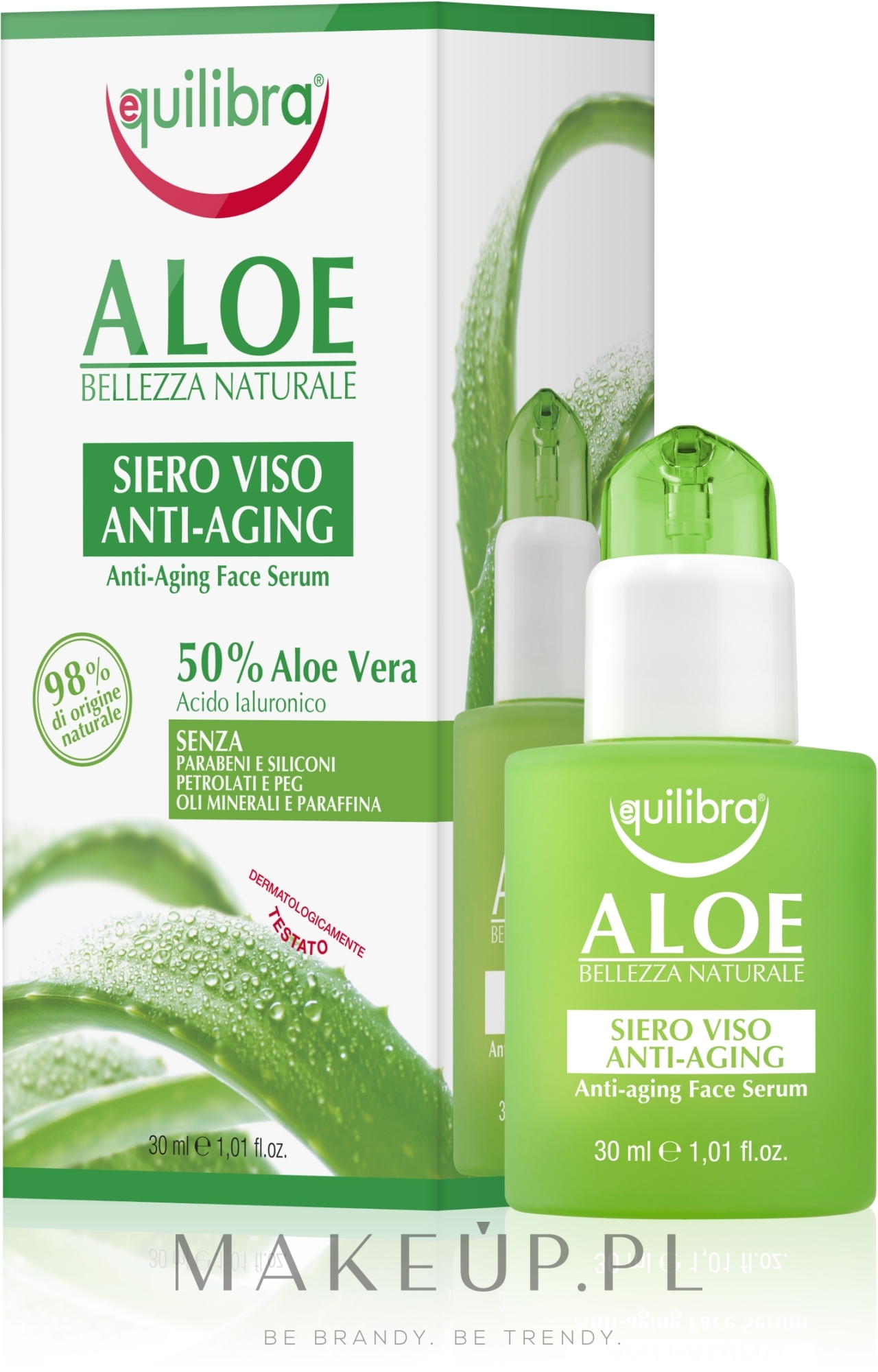 Aloesowe serum przeciwstarzeniowe do twarzy z kwasem hialuronowym - Equilibra Aloe Line Serum — Zdjęcie 30 ml