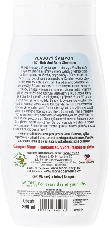 Mineralny szampon do mycia ciała i włosów - Bione Cosmetics Dead Sea Minerals Hair And Body Shampoo — Zdjęcie N2
