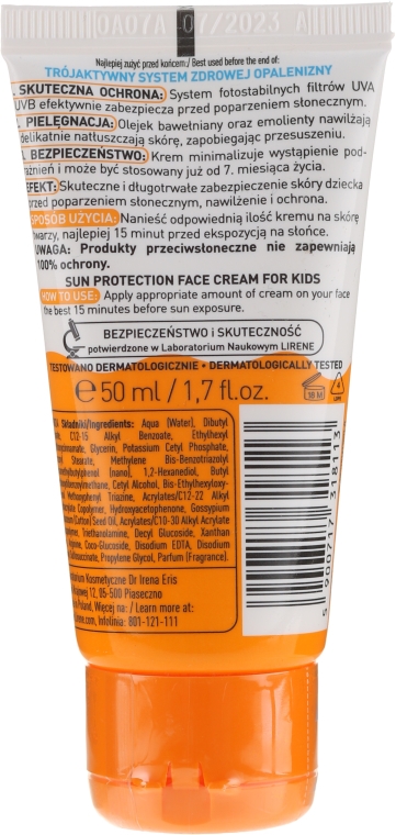 Krem do opalania do twarzy dla dzieci SPF 30 - Lirene Kids Sun Protection Face Cream SPF 30 — Zdjęcie N2