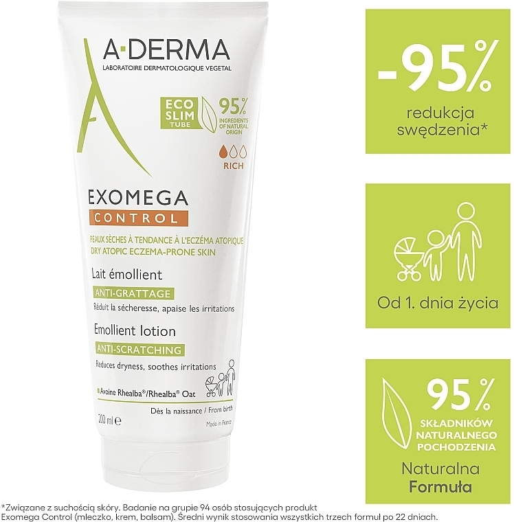 Zmiękczający balsam do ciała - A-Derma Exomega Control Emollient Lotion Anti-Scratching — Zdjęcie N5