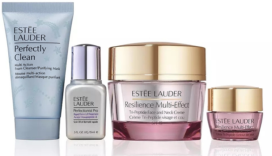 Zestaw - Estee Lauder Resilience Moisturizer Holiday Skincare Set (clean/30ml + treatment/15ml + f/cr/50ml + eye/cr/5ml) — Zdjęcie N2