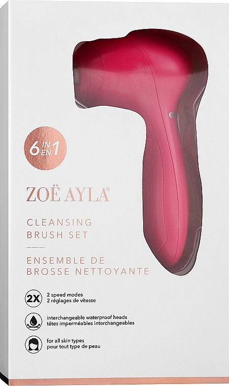 PRZECENA! Szczotka do mycia twarzy i masażu 6 w 1, różowa - Zoe Ayla Electric Facial Cleansing Brush * — Zdjęcie N1