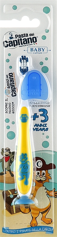 Szczoteczka do zębów dla dzieci 3+, miękka, żółta z szopem - Pasta Del Capitano — Zdjęcie N1