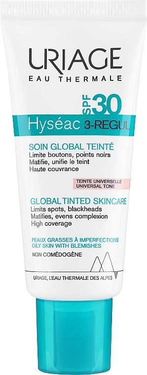 Tonujący krem do twarzy SPF 30 - Uriage Hyséac 3-Regul Global Tinted Skin-Care