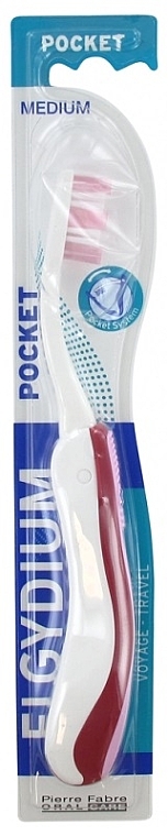 Podróżna szczoteczka do zębów, średnio twarda, czerwona - Elgydium Pocket Medium Toothbrush — Zdjęcie N1