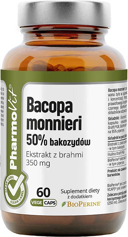 Suplement diety Bacopa monnieri 50% - Pharmovit Clean Label Bacopa Monnieri 50% — Zdjęcie N1