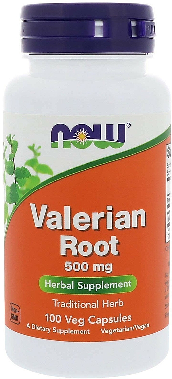 Ekstrakt z korzenia kozłka lekarskiego w kapsułkach - Now Foods Valerian Root Extract 500mg Veg Capsules — Zdjęcie N1