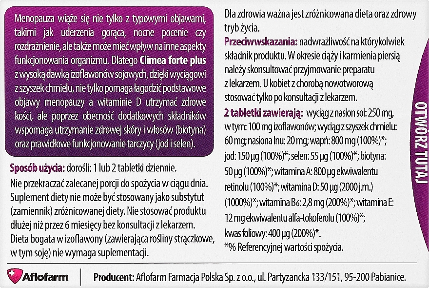 Suplement diety dla kobiet w okresie menopauzy - Aflofarm Climea Forte Plus — Zdjęcie N2