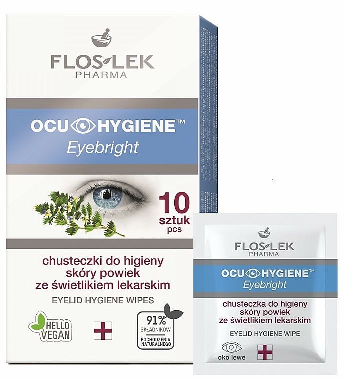 Chusteczki do higieny skóry powiek ze świetlikiem lekarskim - Floslek Eyebright Eyelid Hygiene Wipes — Zdjęcie N1