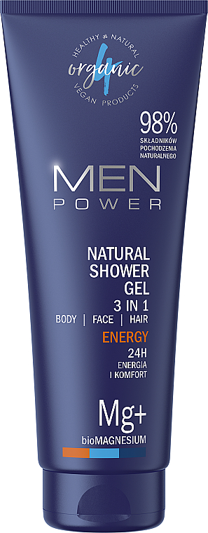 Żel pod prysznic 3 w 1 dla mężczyzn - 4Organic Men Power Natural Shower Gel 3 In 1 Body & Face & Hair Energy — Zdjęcie N1