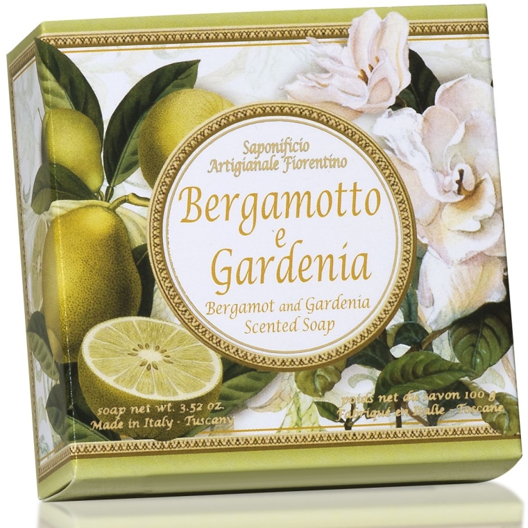 Naturalne mydło w kostce Mandarynka i gardenia - Saponificio Artigianale Fiorentino Capri Bergamot & Gardenia Soap — Zdjęcie N1