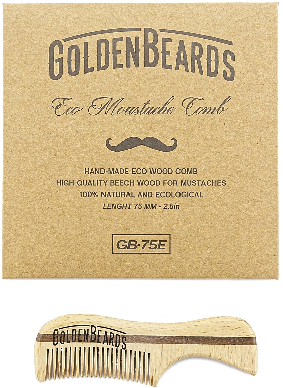 Drewniany grzebień do wąsów, 7,5 cm - Golden Beards Eco Moustache Comb — Zdjęcie N2
