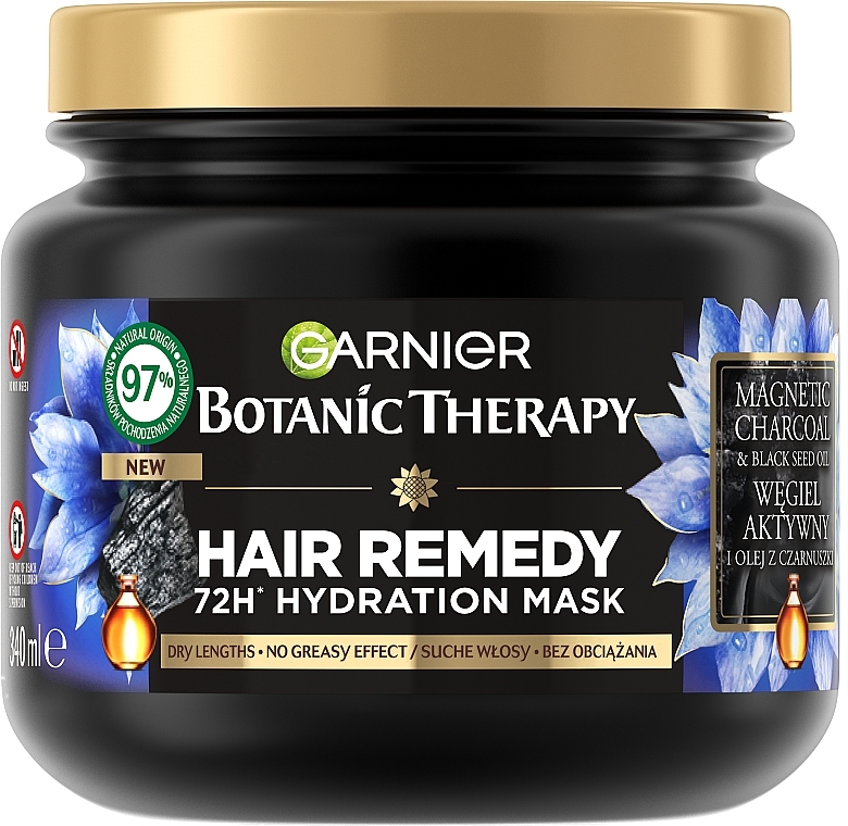 Maska do włosów z węglem aktywnym i olejem z czarnuszki - Garnier Botanic Therapy Hair Remedy 72H Hydration Mask