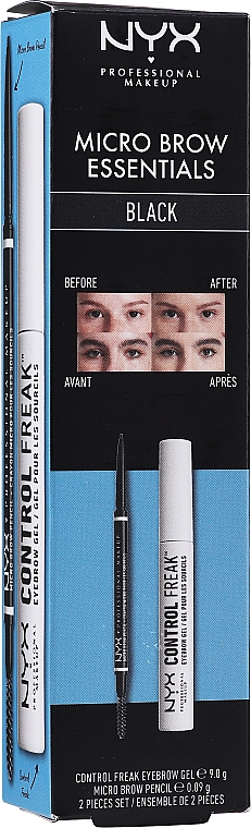 Zestaw - NYX Professional Makeup Micro Brow Essentials Black (pencil/0.09g + gel/9g) — Zdjęcie N1