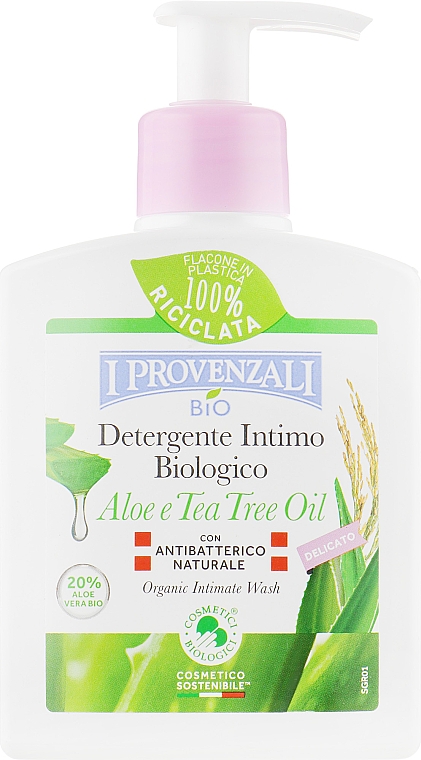 Płyn do higieny intymnej z organicznym sokiem z aloesu 20% - I Provenzali Aloe Organic Intimate Wash Delicate — Zdjęcie N1