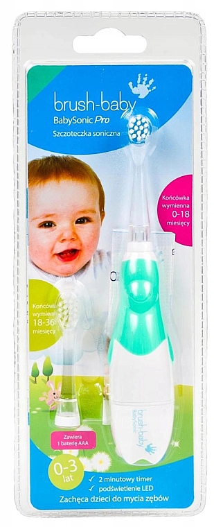 Elektryczna szczoteczka do zębów, 0-3 lata, zielona - Brush-Baby BabySonic Pro Electric Toothbrush — Zdjęcie N1