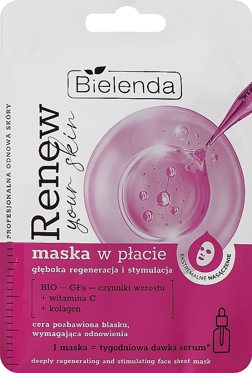 Maska w płacie Głęboka regeneracja i stymulacja - Bielenda Renew Your Skin  — Zdjęcie N1