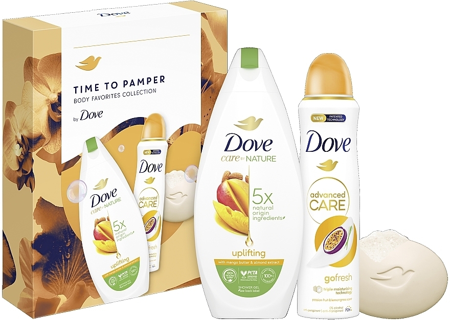 Zestaw - Dove Time To Pamper Body Favorites Collection (sh/gel/225ml + soap/90g + deo/150ml) — Zdjęcie N1