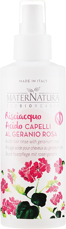 Spray do włosów nadający połysk - MaterNatura Acidic Hair Rinse with Rose Geranium — Zdjęcie N1