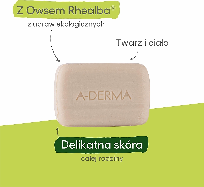 Mydło dermatologiczne dla podrażnionej skóry Owies Rhealba - A-Derma Soap Free Dermatological Bar — Zdjęcie N3
