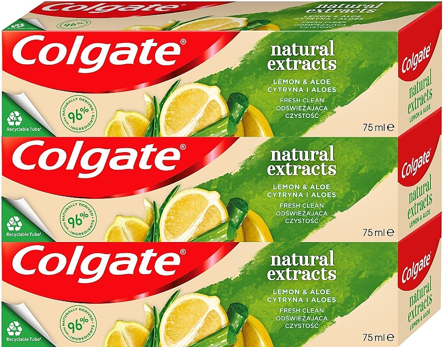 Zestaw - Colgate Natural Extracts Ultimate Fresh Clean Lemon & Aloe Trio (toothpaste/3x75ml) — Zdjęcie N1