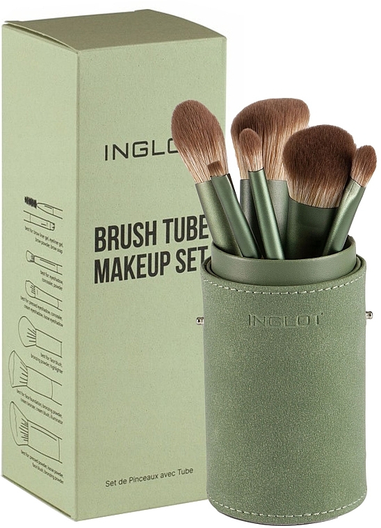 Zestaw pędzli do makijażu, 6 szt., w zielonym etui - Inglot Green Brush Tube MekeUp Set — Zdjęcie N1