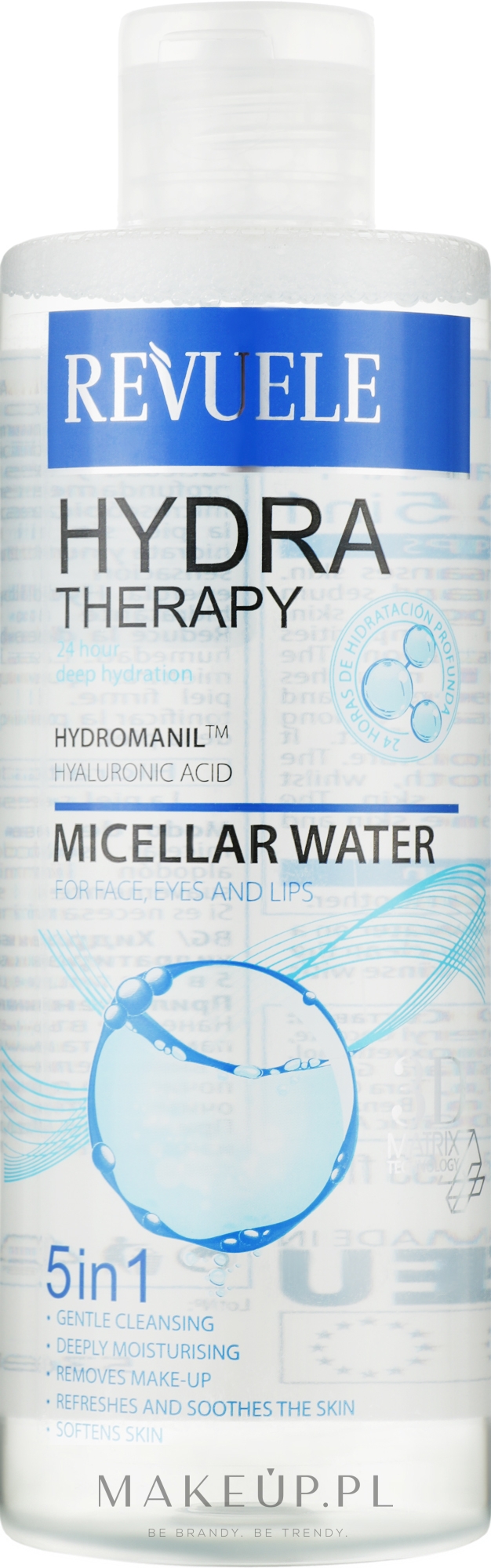 Woda micelarna z kwasem hialuronowym - Revuele Hydra Therapy 5 In 1 Intense Moisturising Micellar Water — Zdjęcie 400 ml