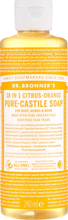 Mydło w płynie Cytrusy i pomarańcza - Dr Bronner’s 18-in-1 Pure Castile Soap Citrus & Orange — Zdjęcie N3