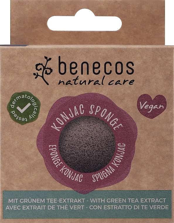 Gąbka do mycia twarzy Zielona Herbata - Benecos Natural Konjac Sponge Green Tea — Zdjęcie N1