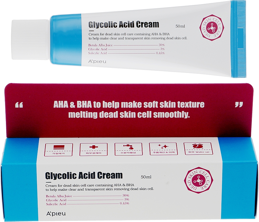 Oczyszczający krem peelingujący do twarzy z kwasami AHA i BHA - A'pieu Glycolic Acid Cream