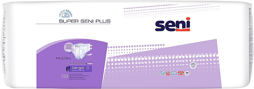 Pieluchy dla dorosłych Super Seni Plus, 100-150 cm - Seni Medium Large 3 Fit & Dry — Zdjęcie N2