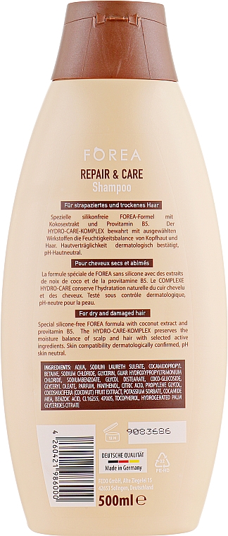 Szampon z naturalnym olejem kokosowym	 - Forea Repair & Care Shampoo — Zdjęcie N2