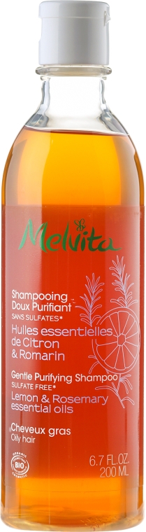 Delikatny szampon oczyszczający do włosów przetłuszczających się Cyryna i rozmaryn - Melvita Hair Care Gentle Purifyng Shampoo — Zdjęcie N1
