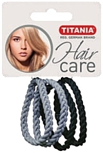 Gumki do włosów, plecione, elastyczne 4,5 cm, 4 szt., czarno-szare - Titania — Zdjęcie N1