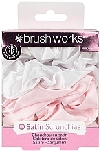 Kup Satynowe gumki do włosów, różowo-białe, 4 sztuki - Brushworks Pink & White Satin Scrunchies