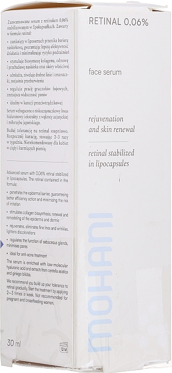 PRZECENA! Przeciwstarzeniowe serum do twarzy z retinalem 0,06% - Mohani Rejuvenation And Skin Renewal Serum 0.06% * — Zdjęcie N1