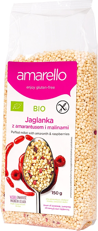 BIO jaglanka z amarantusem i malinami - Amarello Puffed Millet with Amarant & Raspberries — Zdjęcie N1