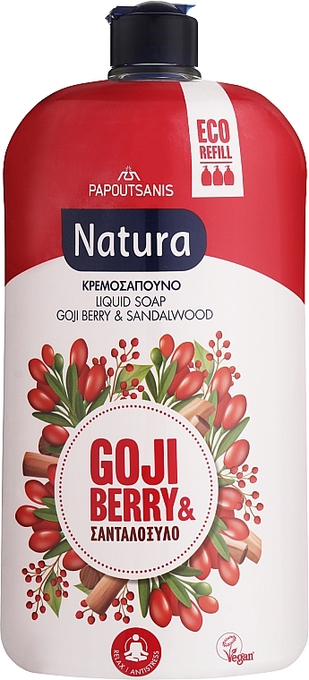 Mydło w płynie z drzewem sandałowym i jagodami goji - Papoutsanis Natura Goji Berry & Sandalwood Liquid Soap Bottle Refill (uzupełnienie) — Zdjęcie N1