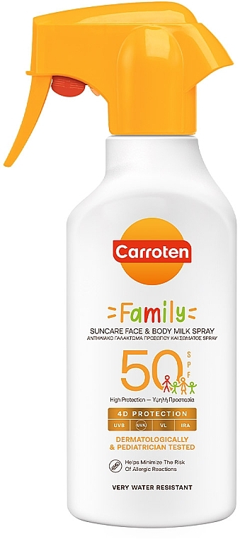 Mleczko w sprayu z filtrem przeciwsłonecznym dla całej rodziny - Carroten Family Suncare Face & Body Milk Spray SPF50 — Zdjęcie N1