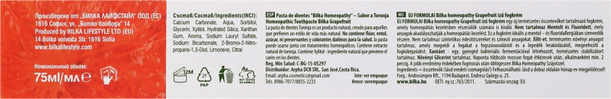 Homeopatyczna pasta do zębów Grejpfrut - Bilka Homeopathy Grapefruit Toothpaste — Zdjęcie N5