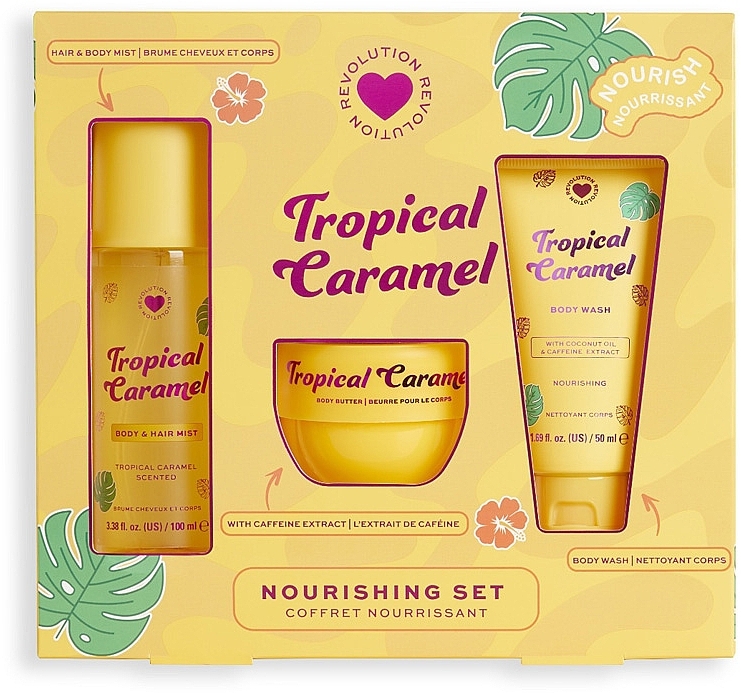 Zestaw - I Heart Revolution Tropical Caramel Nourishing Set (sh/gel/50ml+b/cr/68g+b/mist/100ml) — Zdjęcie N1