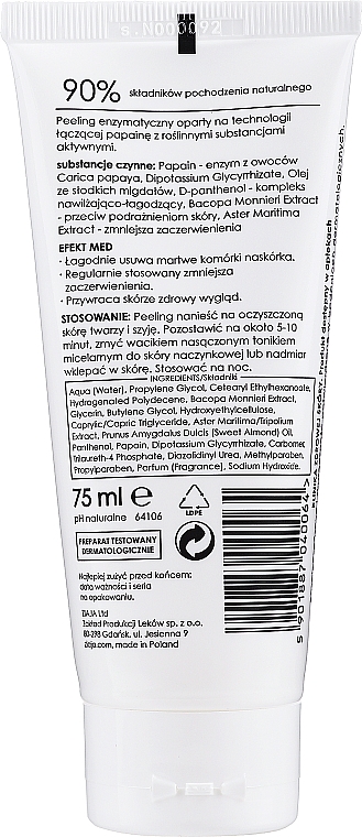 Delikatnie złuszczający peeling enzymatyczny na twarz i szyję - Ziaja Med Kuracja naczynkowa — Zdjęcie N2