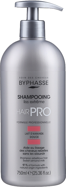 Nabłyszczający szampon wygładzający do włosów niesfornych - Byphasse Hair Pro Shampoo Liss Extreme